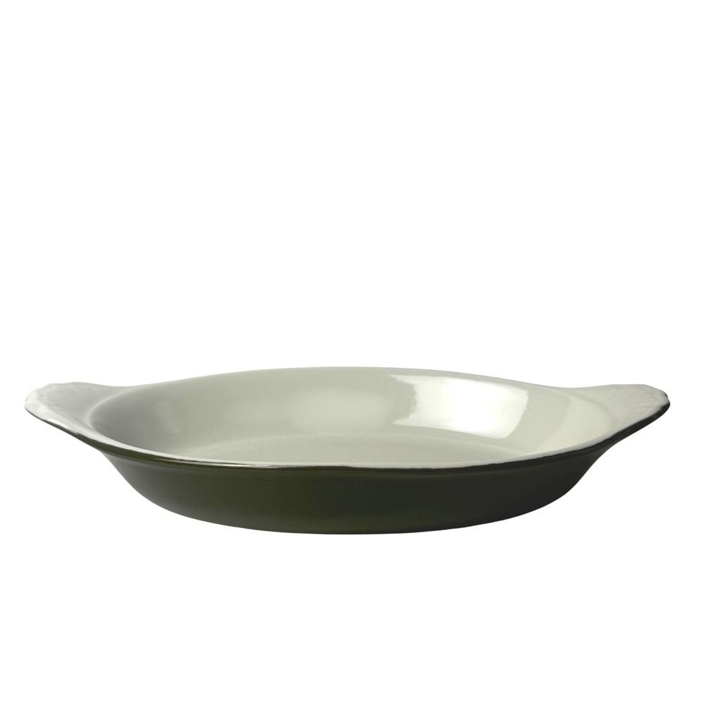 Hall Pottery 528 Hunter Green White Oval Au Gratin Baking Dish Made in USA 9.5in